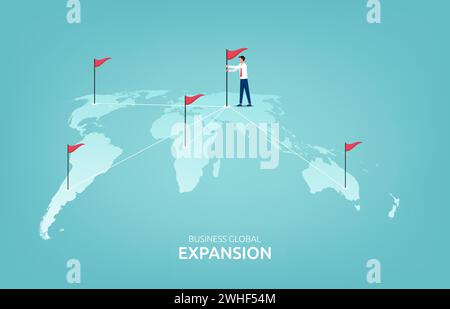 Business global expansion concept with businessman and flags symbol vector illustration. Stock Vector