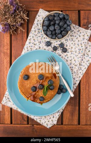Pancakes with fresh blackberries Stock Photo