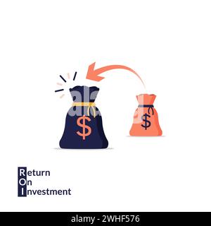 Return on investment concept with sacks of money and arrow symbol illustration. Stock Vector