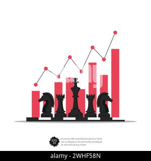 Business concept with chess pieces and graphs symbol vector illustration. Stock Vector