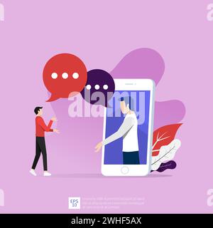 Online communication concept. Men chatting via internet vector illustration. Stock Vector