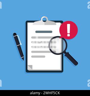 Document with red alert or error notification detected concept vector illustration. Stock Vector