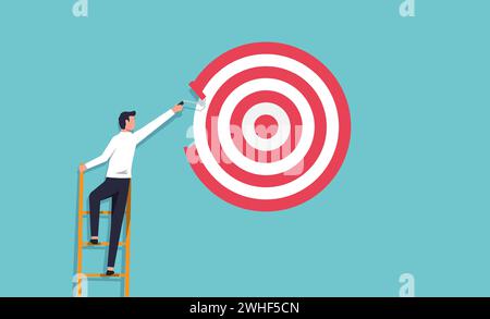 Businessman painting a big target with paint roller. Ambitious and determination concept vector illustration. Stock Vector