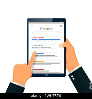 Search result concept on tablet screen vector illustration. Stock Vector