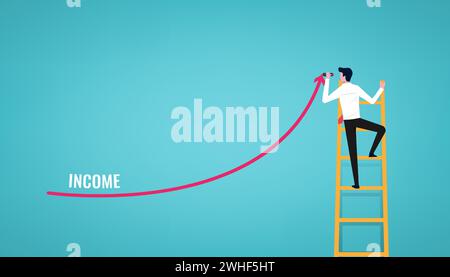 Man drawing income arrow. Income or salary increase concept Stock Vector