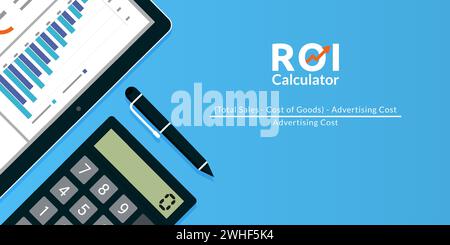 Return on investment ROI calculator concept vector illustration. Stock Vector