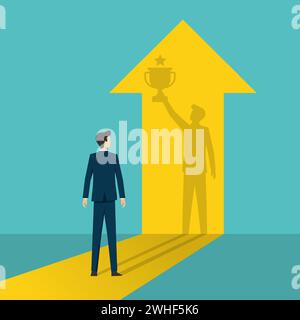 Businessman watches his shadow and dreaming about success, the winner, Business vector concept illustration Stock Vector