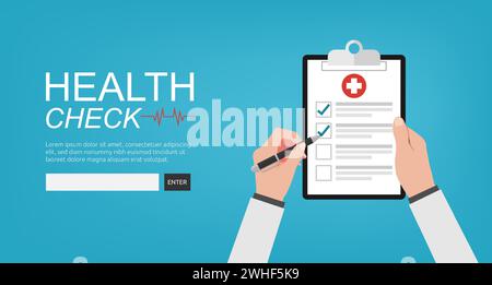 Health check concept, the doctor fill in checkbox report Stock Vector