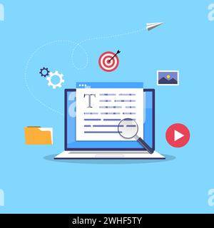 Business blogging concept. Commercial Blog posting, Internet Blogging service flat design vector illustration. Stock Vector