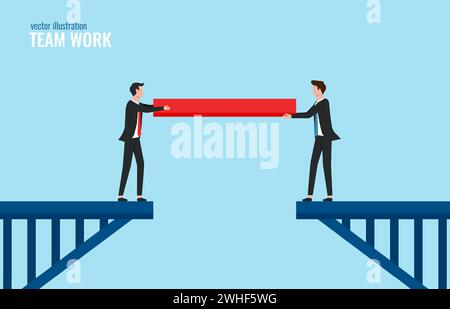 Team work concept, businessmen connecting the bridge with missing part vector illustration Stock Vector