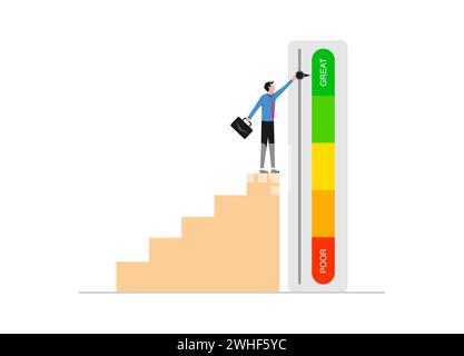Male businessman with credit score scale, businessman changing to great indicator Stock Vector