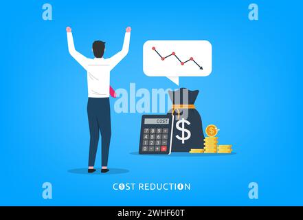 Costs reduction, costs cut, costs optimization business concept. Stock Vector