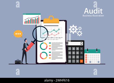 Business audit, financial report data analysis, analytics accounting concept with charts and diagrams Stock Vector