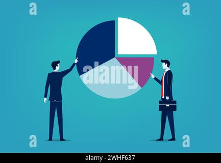 Businessmen pointing on pie diagram, business concept vector illustration Stock Vector
