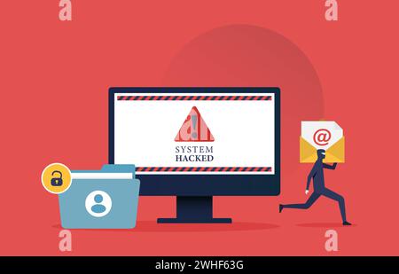 Hacker stealing sensitive data. Warning of a system hacked. phishing and cyber crime vector illustration Stock Vector