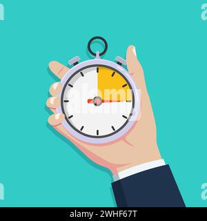 Male hand holding stopwatch icon. Stock Vector