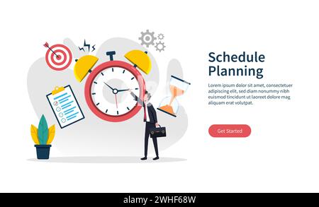 Landing page template of schedule planning concept illustration, business time planner, event and task force Stock Vector