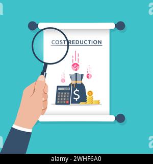 Costs reduction, costs cut, costs optimization business concept. Stock Vector