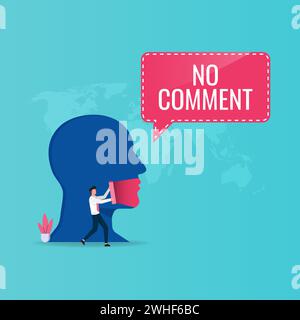 No comments concept, Ban of opinion, Businessman sealing giant's head mouth with tape, concept of business, politics, challenge, forbiddance in social Stock Vector
