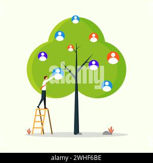 Businessman harvesting people icons on the tree, Human resources and management concept Stock Vector