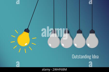 creative idea concept, five hanging bulbs Stock Vector