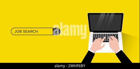 Businessman hand use computer laptop to find jobs. Searching for job with minimalist and elegant design Stock Vector