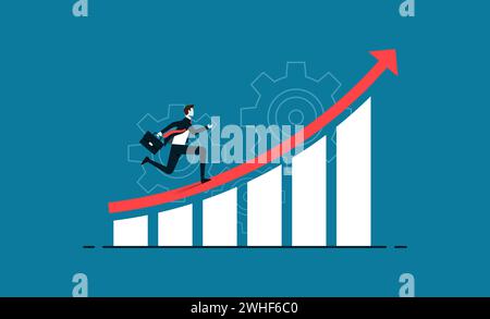 Businessman running on red arrow symbol, Business vision, career development, financial increase concept Stock Vector