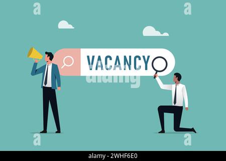 Looking for employment and job vacancy concept, Employees looking for job, Employees using magnifying glass searching a job on the search bar Stock Vector