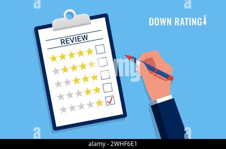 Negative review or feedback concept, hand fill in 1 star rating, customer service evaluation Stock Vector