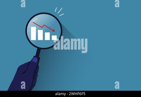 Chart business fall symbol with hand hold magnifying glass concept Stock Vector