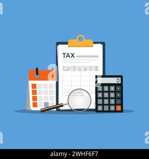 Concept tax payment. Data analysis, paperwork and calculation of tax return Stock Vector
