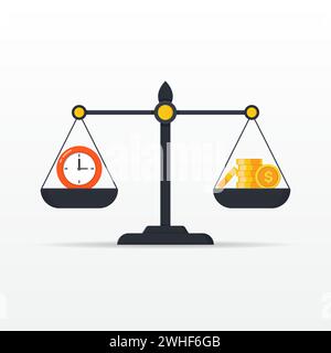 Time is money balance on scale icon. concept of time management, economy and investment Stock Vector