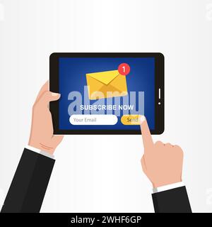 subscribe newsletter on tablet screen vector illustration Stock Vector