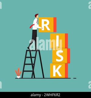 Businessman placing cube risk cubes. Risk assessment and management, Measuring risk vector illustration Stock Vector