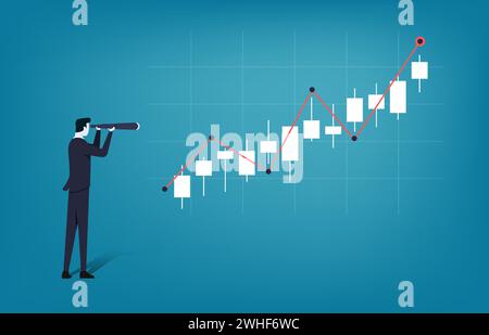 Businessman looking through telescope. Searching for opportunity and vision Stock Vector