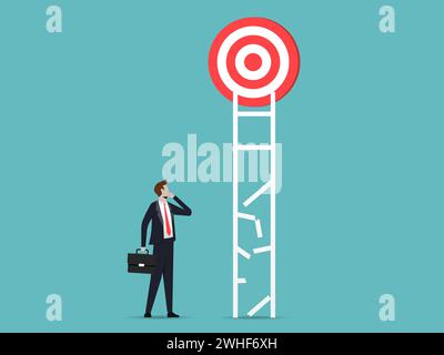 Businessman look at the ladder and think to achieve the target. Business obstacle and find best solution Stock Vector