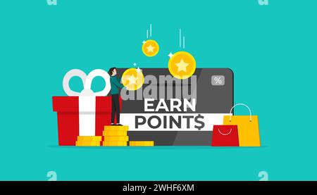 Earn points concept for loyal customers, Loyalty program and get rewards, Suitable for web landing page, ui, mobile app, banner template Stock Vector