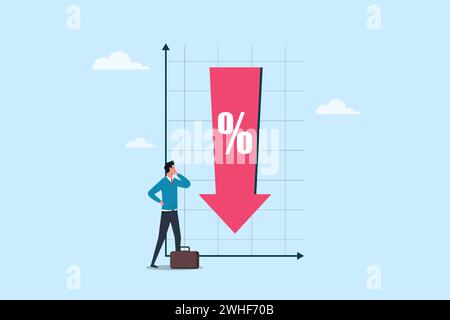 Fed raised the central bank interest rate to curb soaring inflation, monetary policy to stop or decrease inflation, businessman analyzes percentage ma Stock Vector