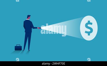 Businessman holding flashlight and reveal dollar sign Stock Vector