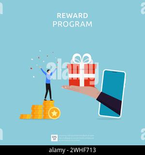 Referral rewards and Loyalty Marketing Program, Earning points and collect to get bonus, suitable for web landing page, ui, mobile app, banner templat Stock Vector