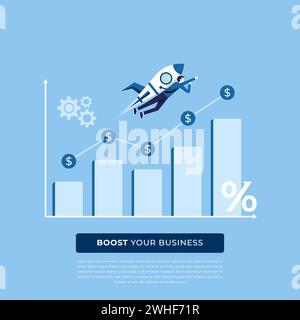 Boosting business concept. Business growth with successful financial strategy Stock Vector