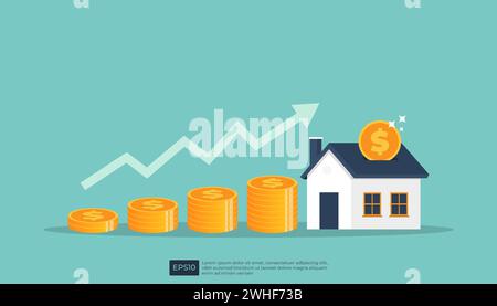 Savings money of coins to buy a home, concept for property, mortgage and real estate investment. Stock Vector