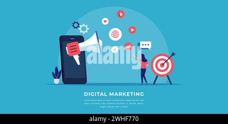 Digital marketing. Advertising and social media target vector illustration. Stock Vector