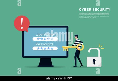 Cyber security concept. The concept of hacker try to attack and steal the private data from computer symbol Stock Vector