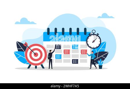 Setting schedule and planner concept. Task management and progress of work, vector illustration Stock Vector