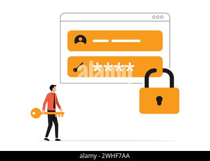 Secure login access concept. Businessman hold keys for security symbol Stock Vector
