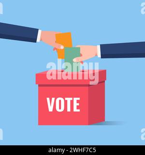 Voting and election, hand holding the ballot paper into the ballot box Stock Vector