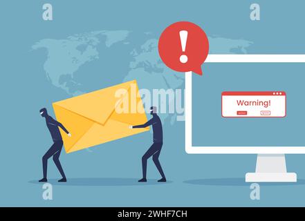 Hackers break email on computer screen concept. phishing and cyber crime attacks vector illustration Stock Vector