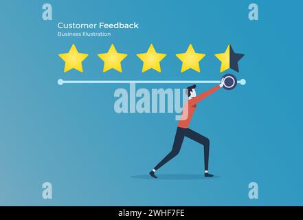 Customer feedback review give stars rating, best product quality of user experience, survey evaluation of products Stock Vector