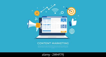 Content marketing, Digital advertising, Website marketing, Social media marketing. Stock Vector